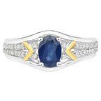 Blue Sapphire Ring With Diamonds 1.04 Carats 14K Yellow Gold and Sterling Silver