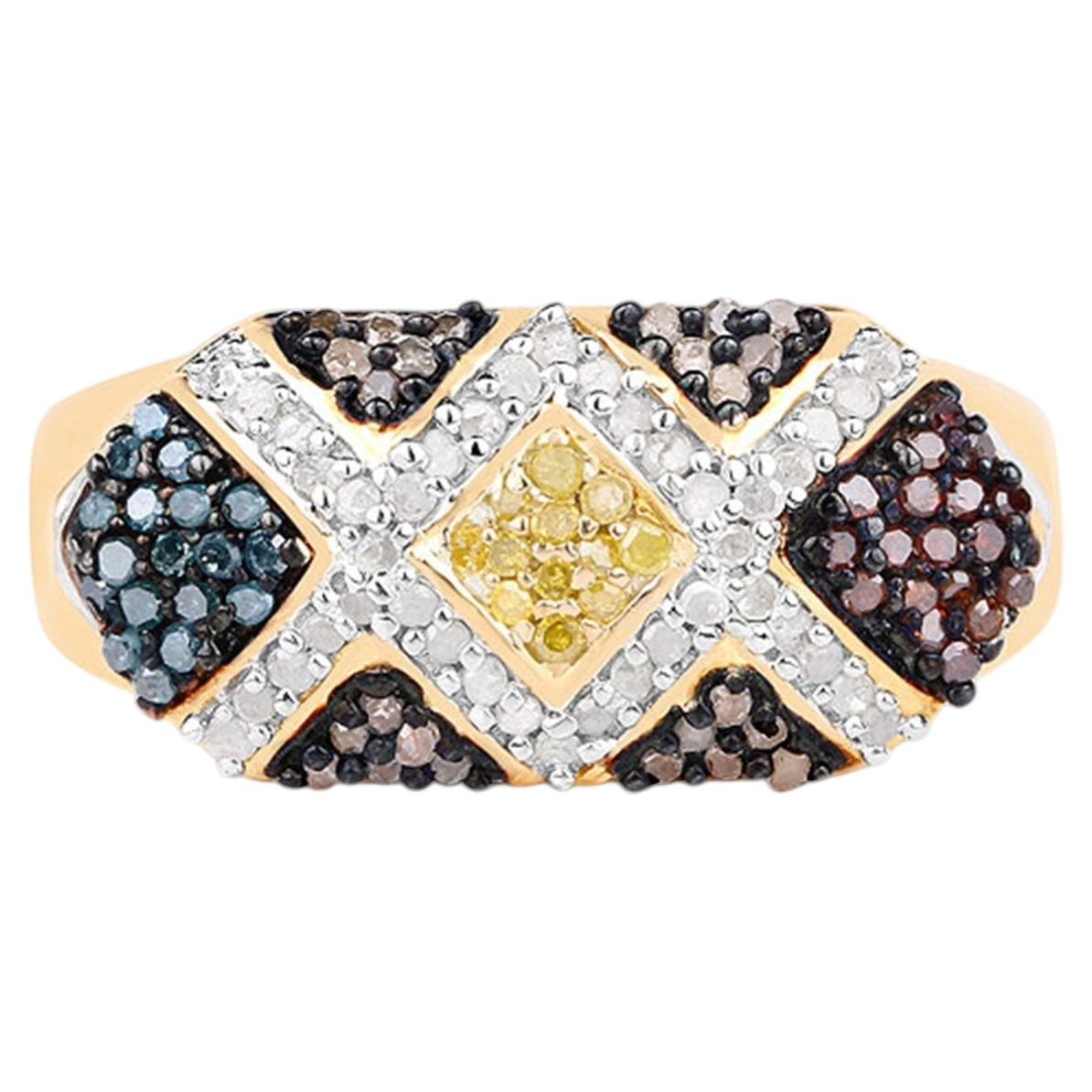 Multicolor Diamond Ring 0.54 Carats Gold Plated Silver