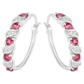 Pink Tourmaline Hoop Earrings With White Topaz 1.24 Carats Sterling Silver