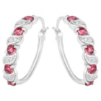 Pink Tourmaline Hoop Earrings With White Topaz 1.24 Carats Sterling Silver