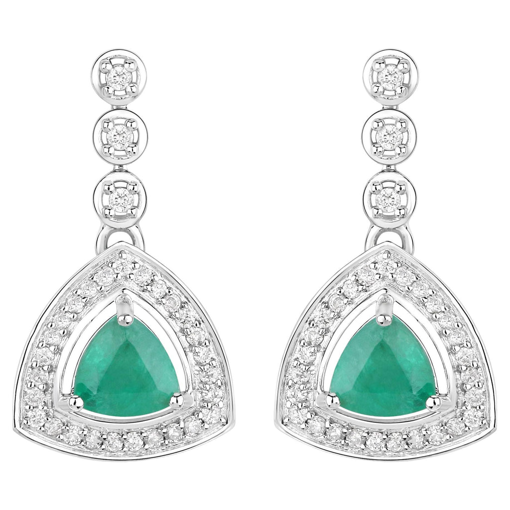Natural Emerald Earrings With Diamonds 1.34 Carats 14K White Gold