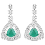 Natural Emerald Earrings With Diamonds 1.34 Carats 14K White Gold