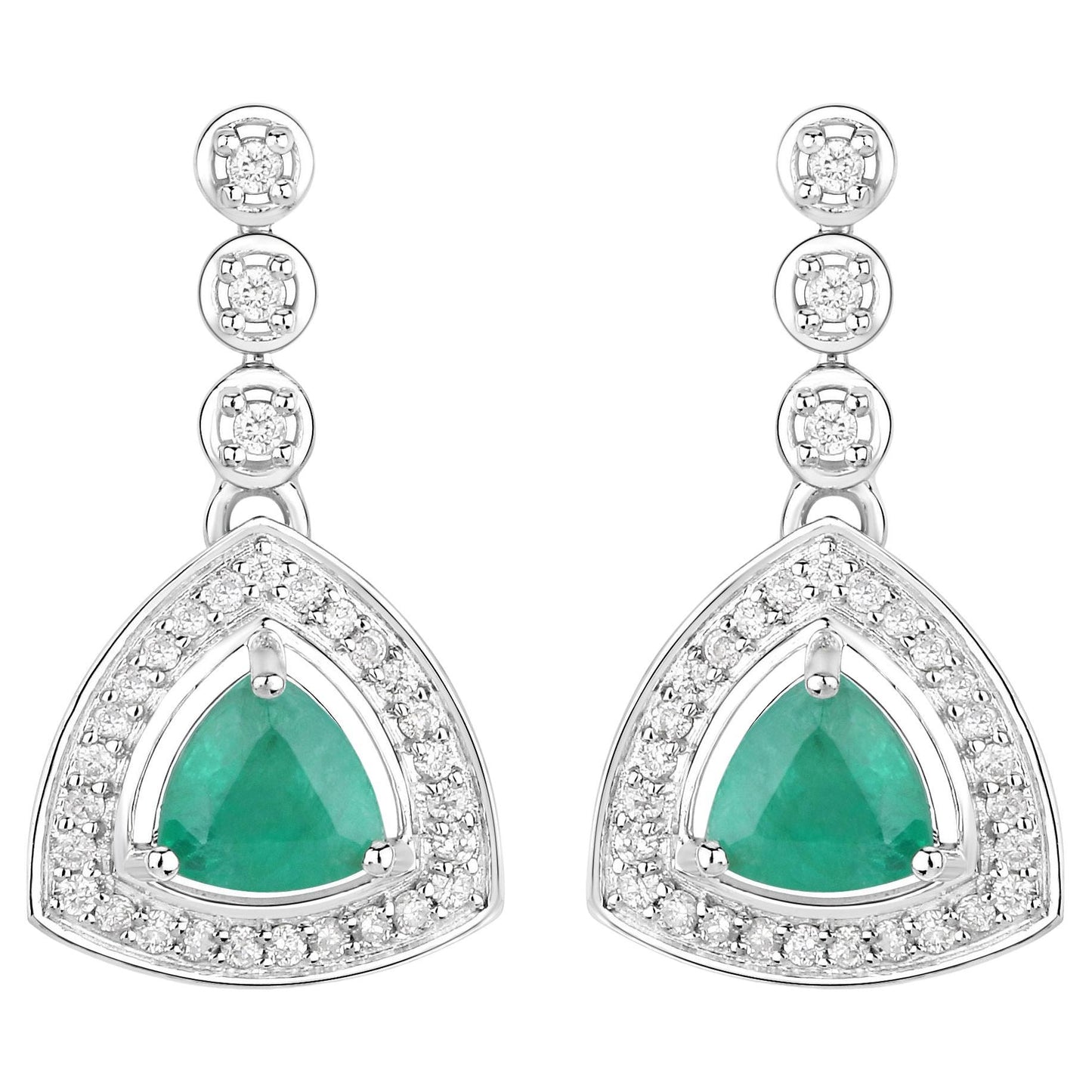 Natural Emerald Earrings With Diamonds 1.34 Carats 14K White Gold