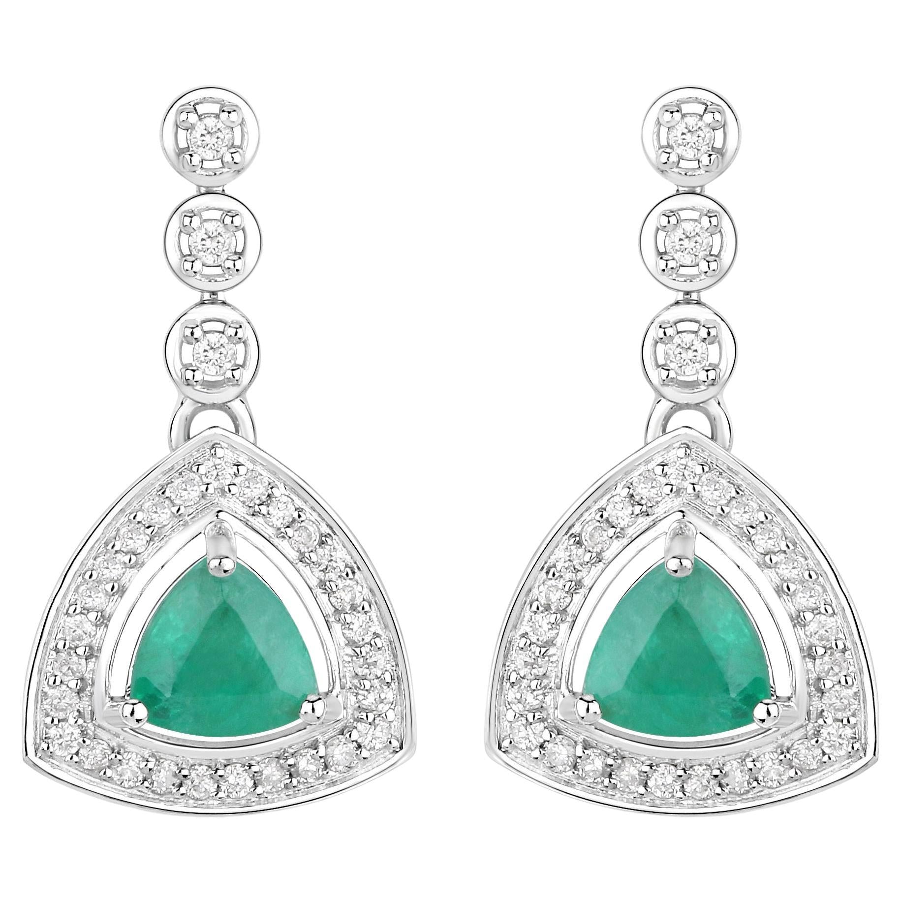 Natural Emerald Earrings With Diamonds 1.34 Carats 14K White Gold