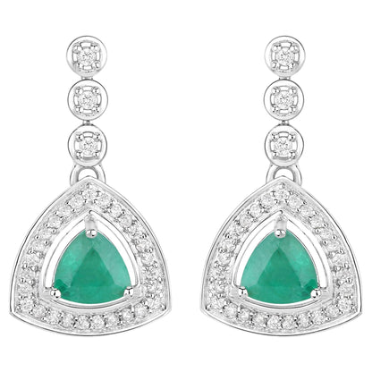 Natural Emerald Earrings With Diamonds 1.34 Carats 14K White Gold