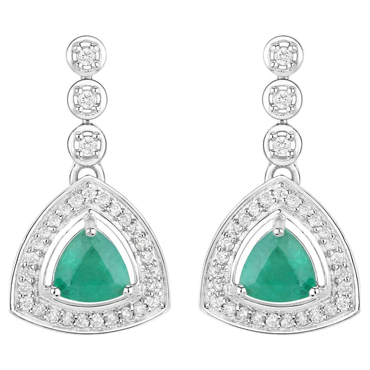 Natural Emerald Earrings With Diamonds 1.34 Carats 14K White Gold