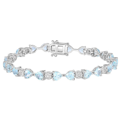 Aquamarine Tennis Bracelet Diamonds 7.35 Carats Sterling Silver