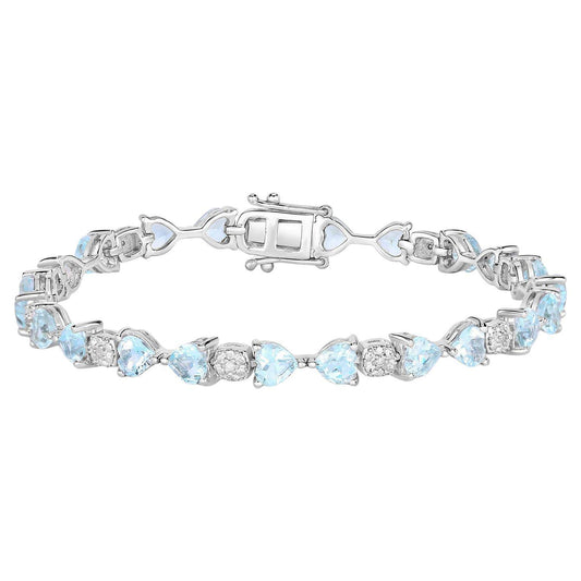 Aquamarine Tennis Bracelet Diamonds 7.35 Carats Sterling Silver