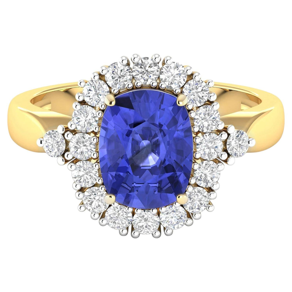 Tanzanite Ring With Diamonds 2.6 Carats 14K Yellow Gold