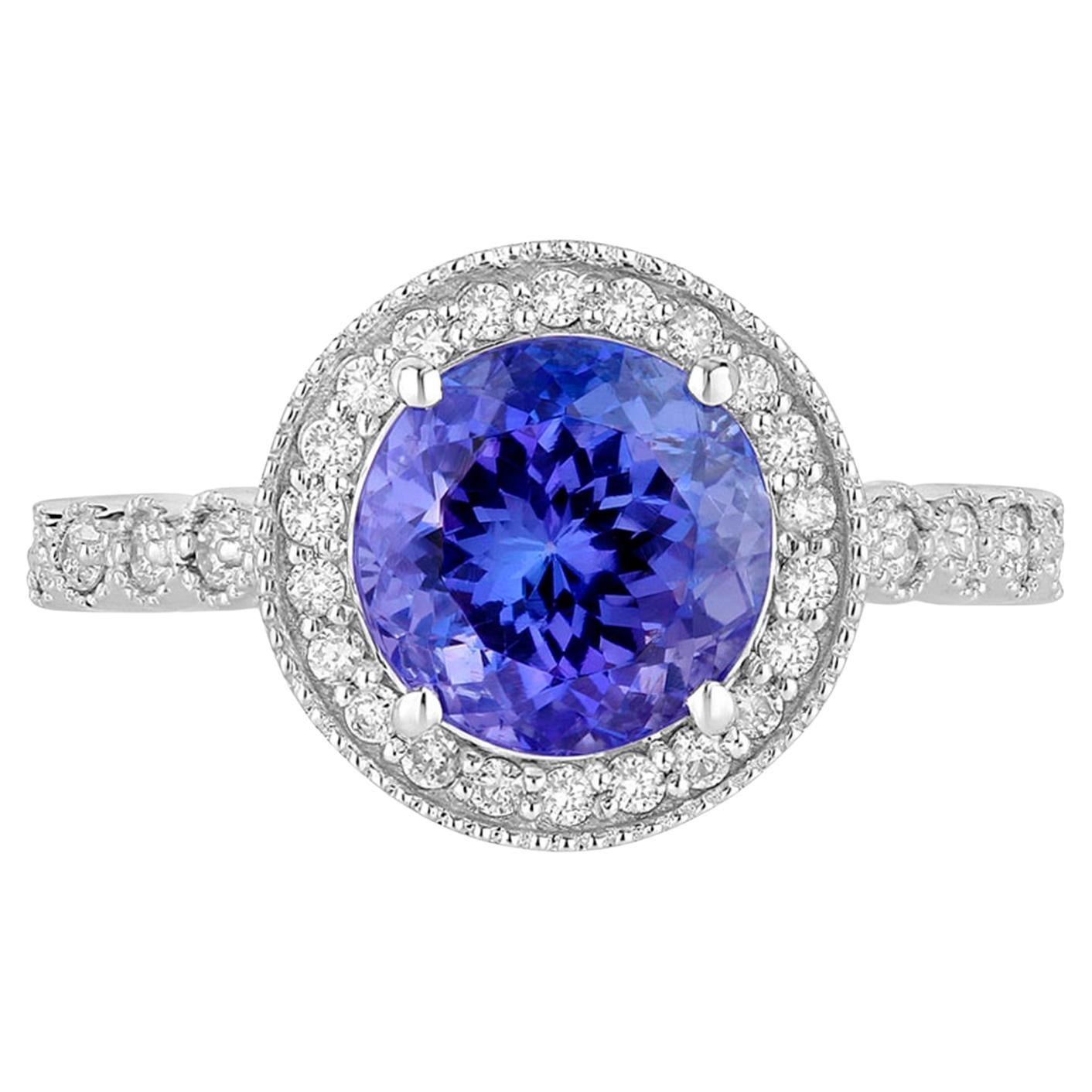 Natural Tanzanite Ring With Diamonds 3.18 Carats 14K White Gold