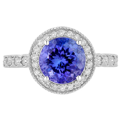 Natural Tanzanite Ring With Diamonds 3.18 Carats 14K White Gold
