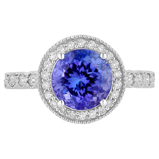 Natural Tanzanite Ring With Diamonds 3.18 Carats 14K White Gold