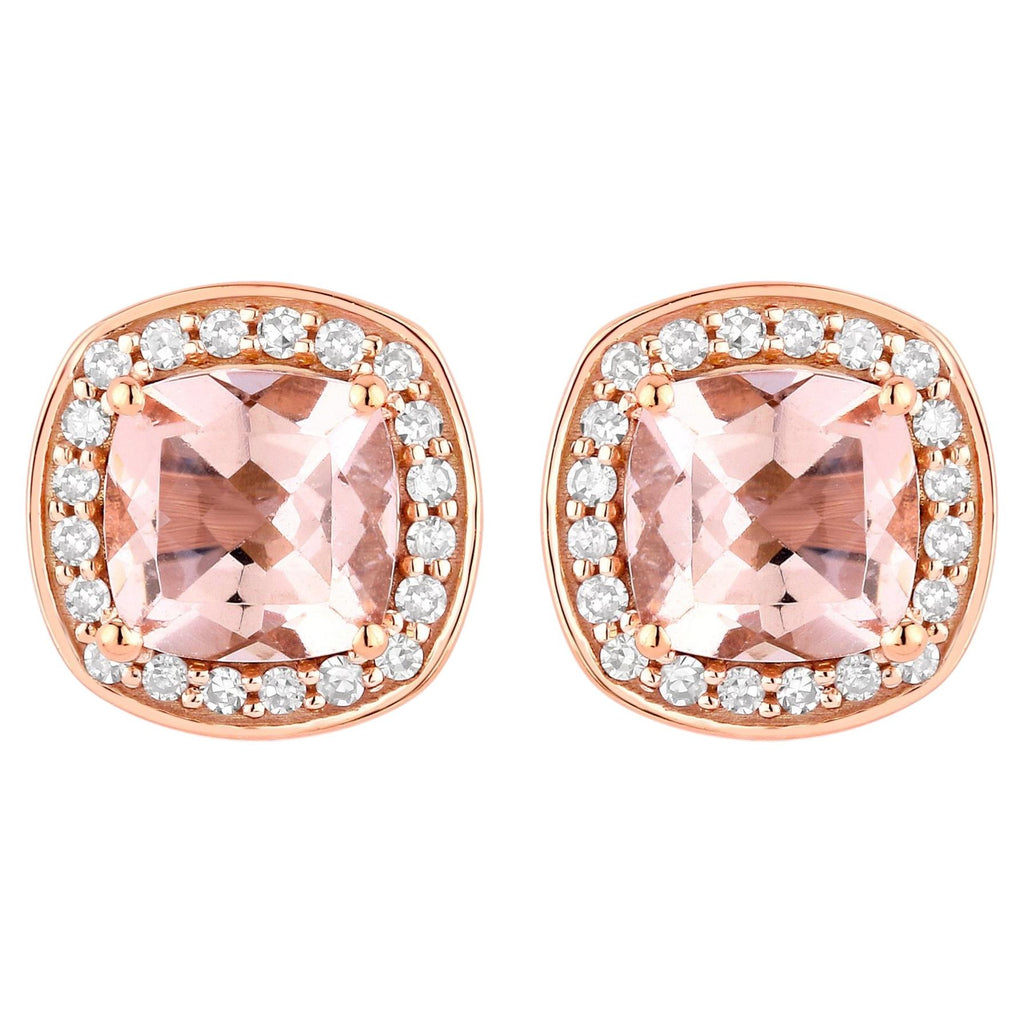 Morganite Stud Earrings With Diamonds 1.34 Carats 14K Rose Gold