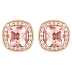 Morganite Stud Earrings With Diamonds 1.34 Carats 14K Rose Gold