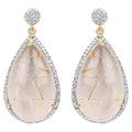 Golden Rutile Earrings With White Topaz 35.1 Carats Gold Plated Silver