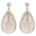 Golden Rutile Earrings With White Topaz 35.1 Carats Gold Plated Silver