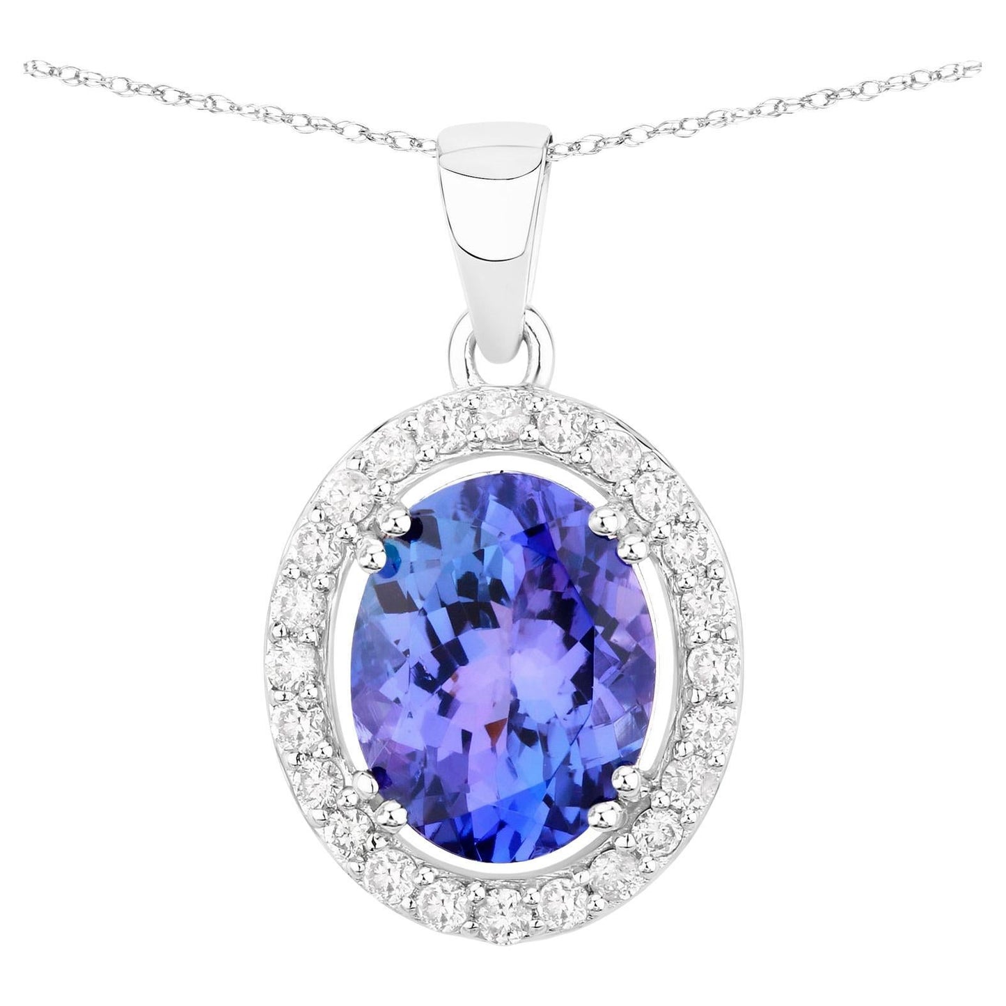 Natural Tanzanite Pendant With Diamonds 3.18 Carats 14K White Gold