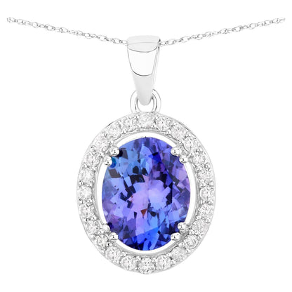 Natural Tanzanite Pendant With Diamonds 3.18 Carats 14K White Gold
