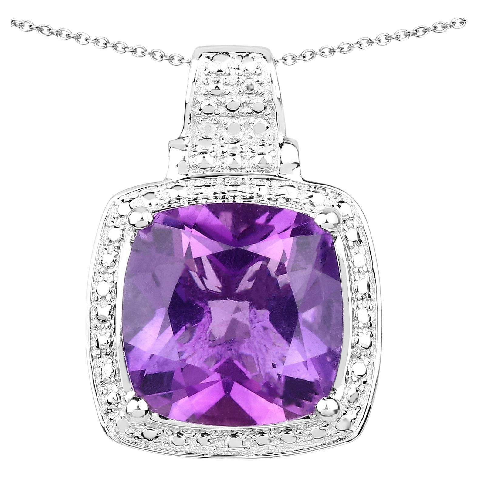 Amethyst Pendant Necklace 5.8 Carats Sterling Silver