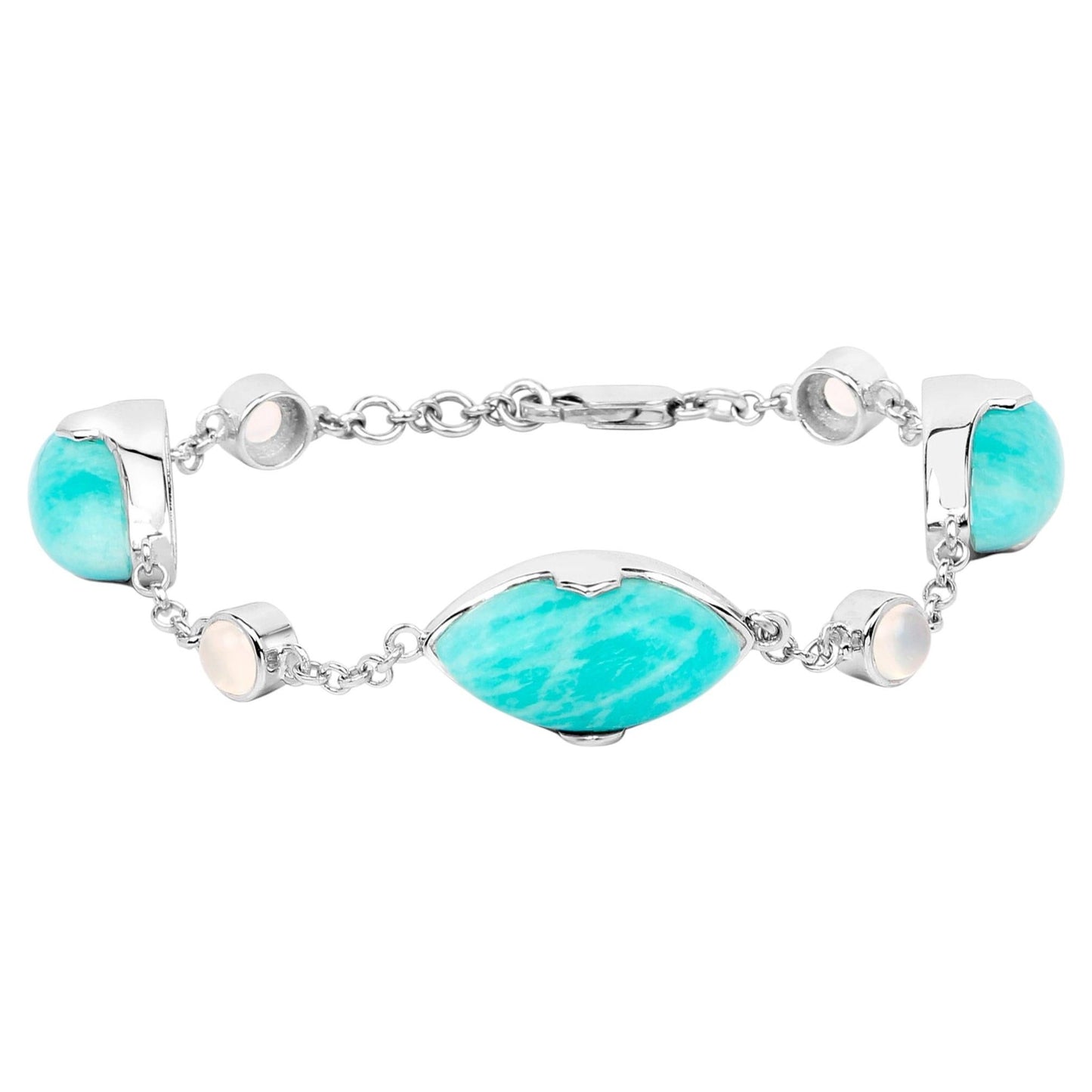 Amazonite Bracelet With White Agate 29.6 Carats Sterling Silver
