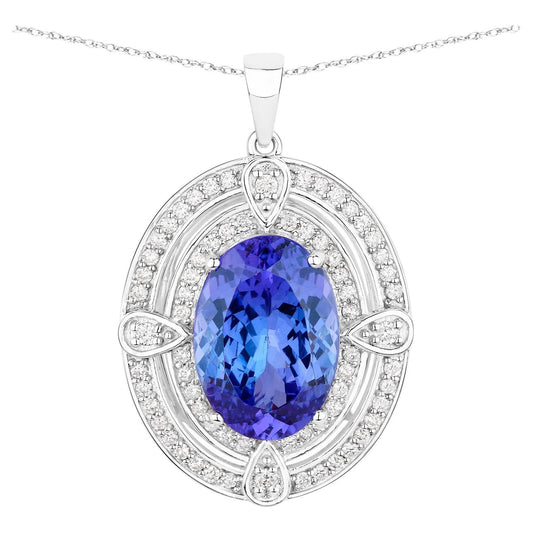 Natural Tanzanite Pendant With Diamonds 5.88 Carats 14K White Gold