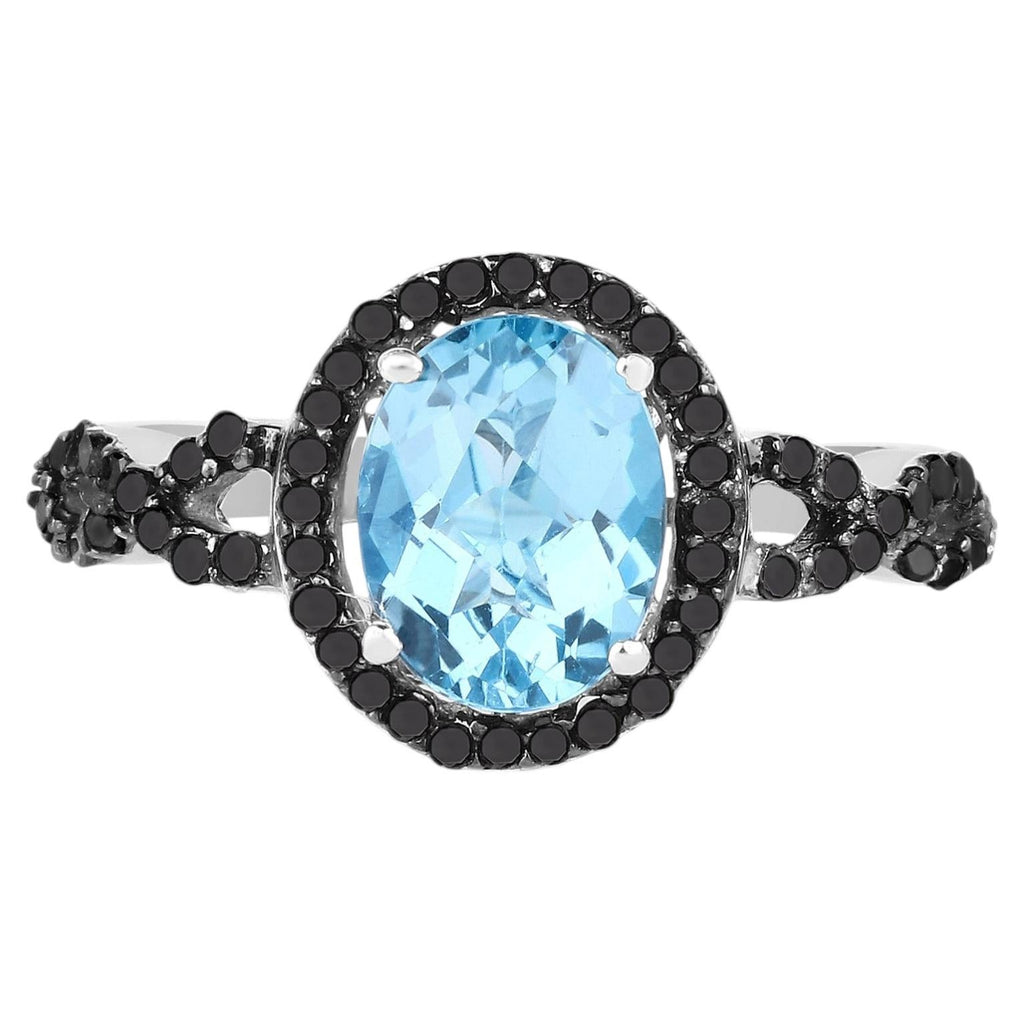 Blue Topaz Ring With Multicolor Diamonds 2.88 Carats Sterling Silver