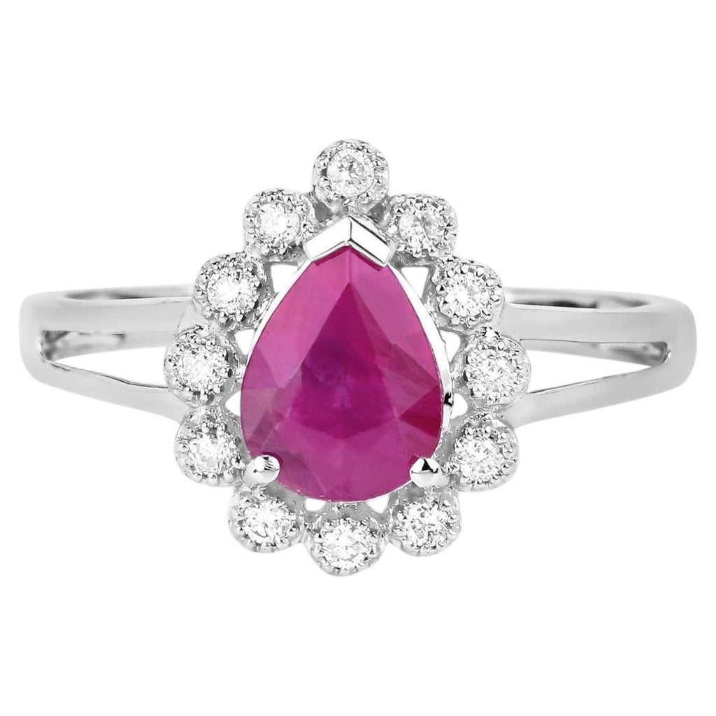 Ruby Ring With Diamonds 1.28 Carats 10K White Gold