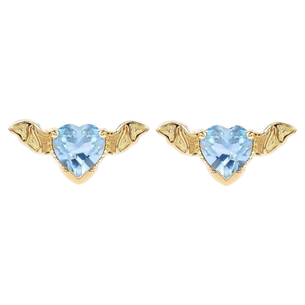 Blue Topaz Bat Stud Earrings 0.38 Carats Gold Plated Silver