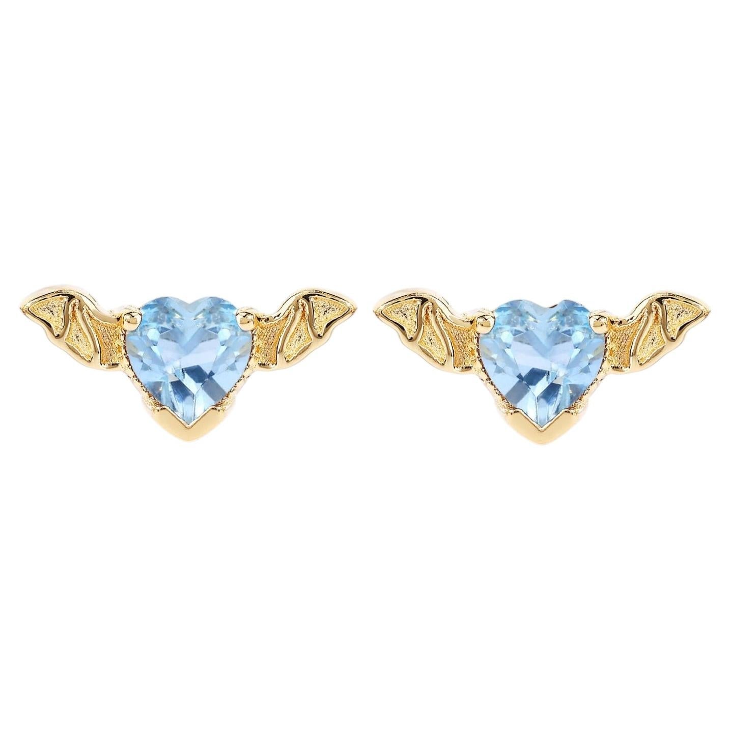 Blue Topaz Bat Stud Earrings 0.38 Carats Gold Plated Silver