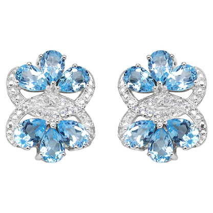 Blue Topaz Earrings 10.2 Carats Rhodium Plated Silver
