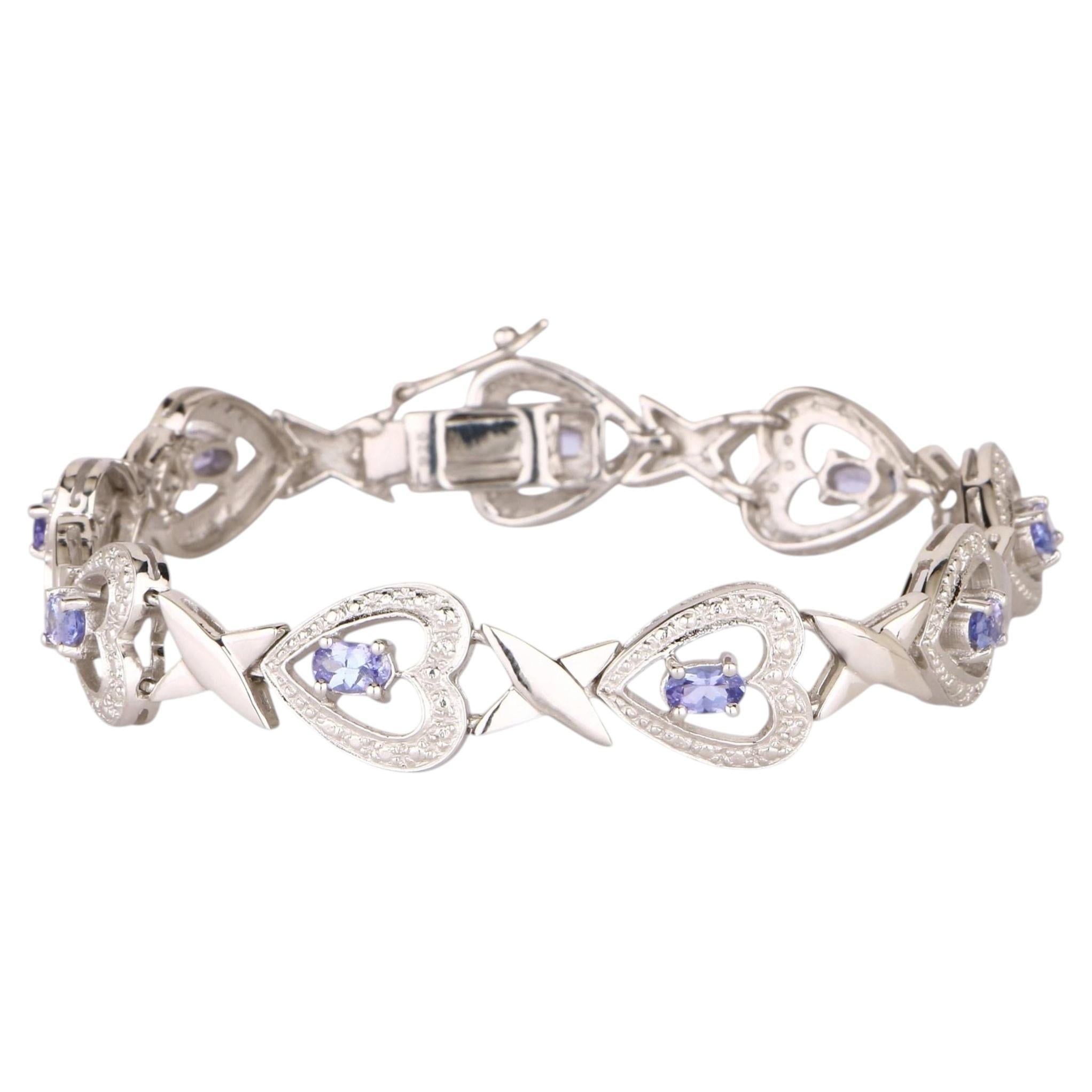 Natural Tanzanite Bracelet With White Topaz 2.27 Carats Sterling Silver