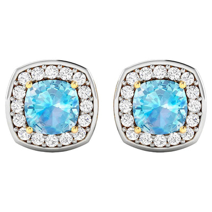 Aquamarine Earrings With Diamonds 1.92 Carats 14K Yellow Gold