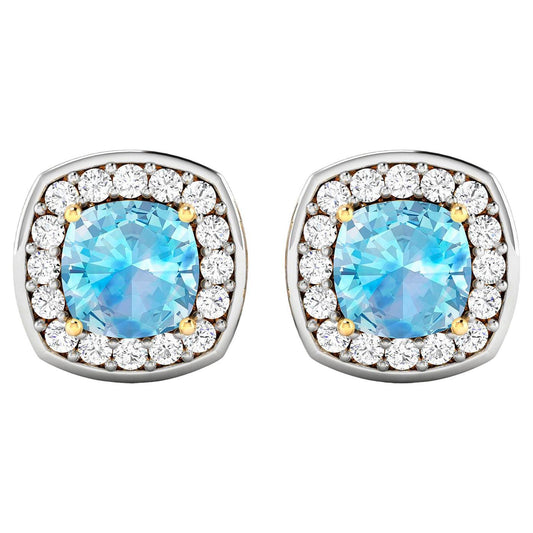Aquamarine Earrings With Diamonds 1.92 Carats 14K Yellow Gold