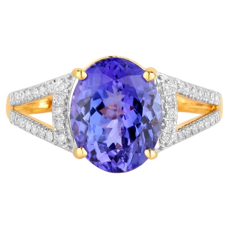 Tanzanite Ring With Diamonds 3.46 Carats 14K Yellow Gold