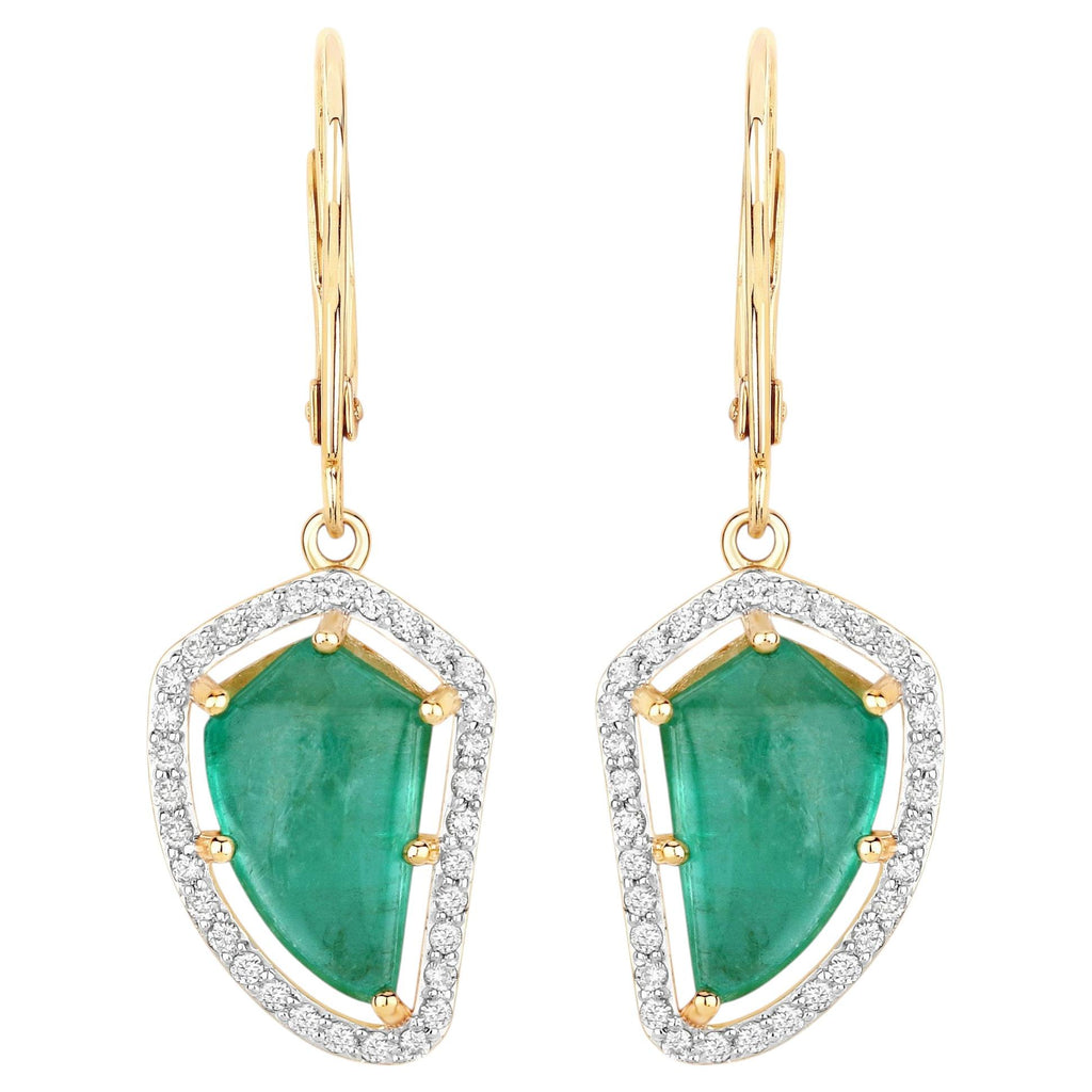 Colombian Emerald Earrings With Diamonds 7.54 Carats 14K Yellow Gold