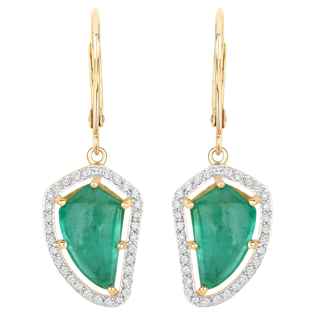 Colombian Emerald Earrings With Diamonds 7.54 Carats 14K Yellow Gold