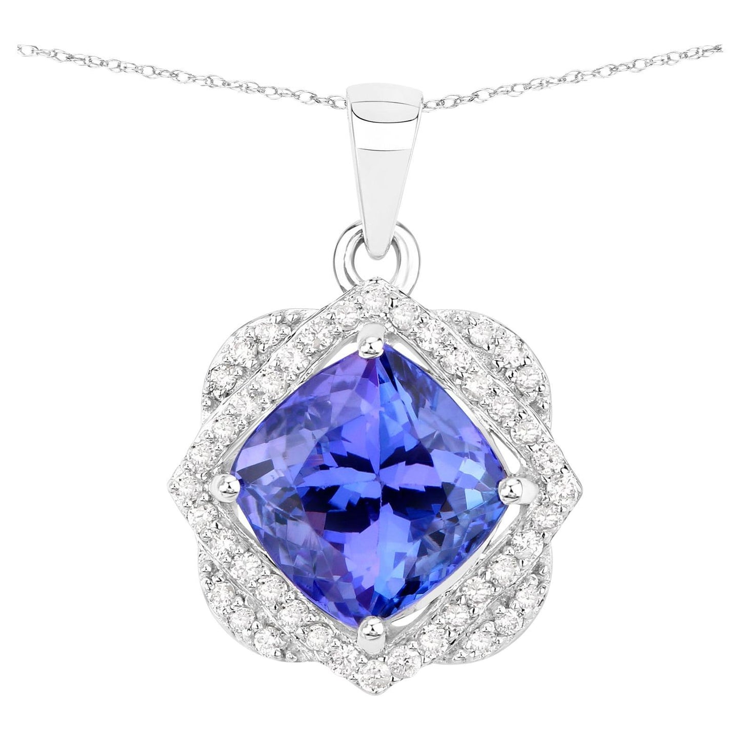 Natural Tanzanite Pendant With Diamonds 3.10 Carats 14K White Gold