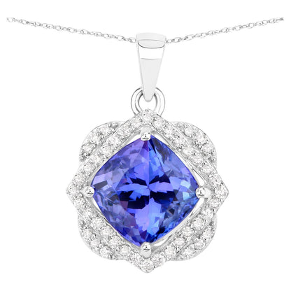 Natural Tanzanite Pendant With Diamonds 3.10 Carats 14K White Gold