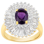 Amethyst Ring With White Topaz 3.16 Carats Gold Plated Silver