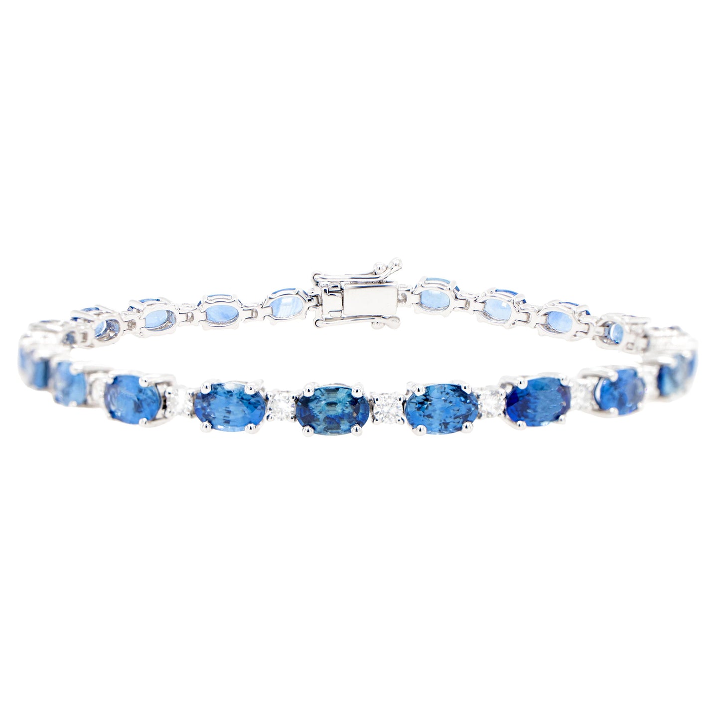 Blue Sapphire Tennis Bracelet Diamond Links 13 Carats 18K White Gold