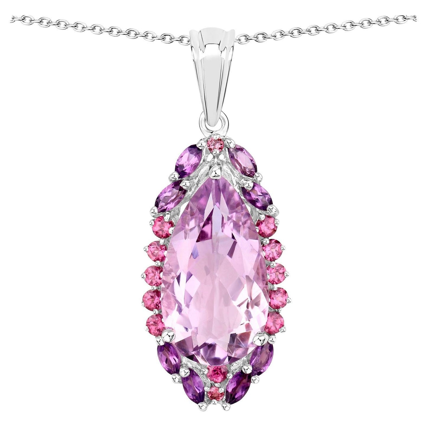 Tropical Pendant Necklace Pink Amethyst Rhodolite Garnet 5.63 Carats