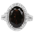 Smoky Quartz Ring With White Topaz 5.78 Carats Sterling Silver