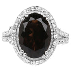 Smoky Quartz Ring With White Topaz 5.78 Carats Sterling Silver