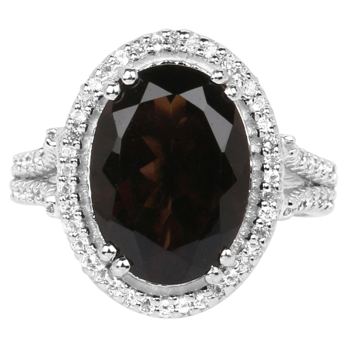 Smoky Quartz Ring With White Topaz 5.78 Carats Sterling Silver