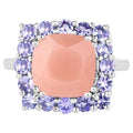 Peach Moonstone Ring With Tanzanite 6.66 Carats Sterling Silver