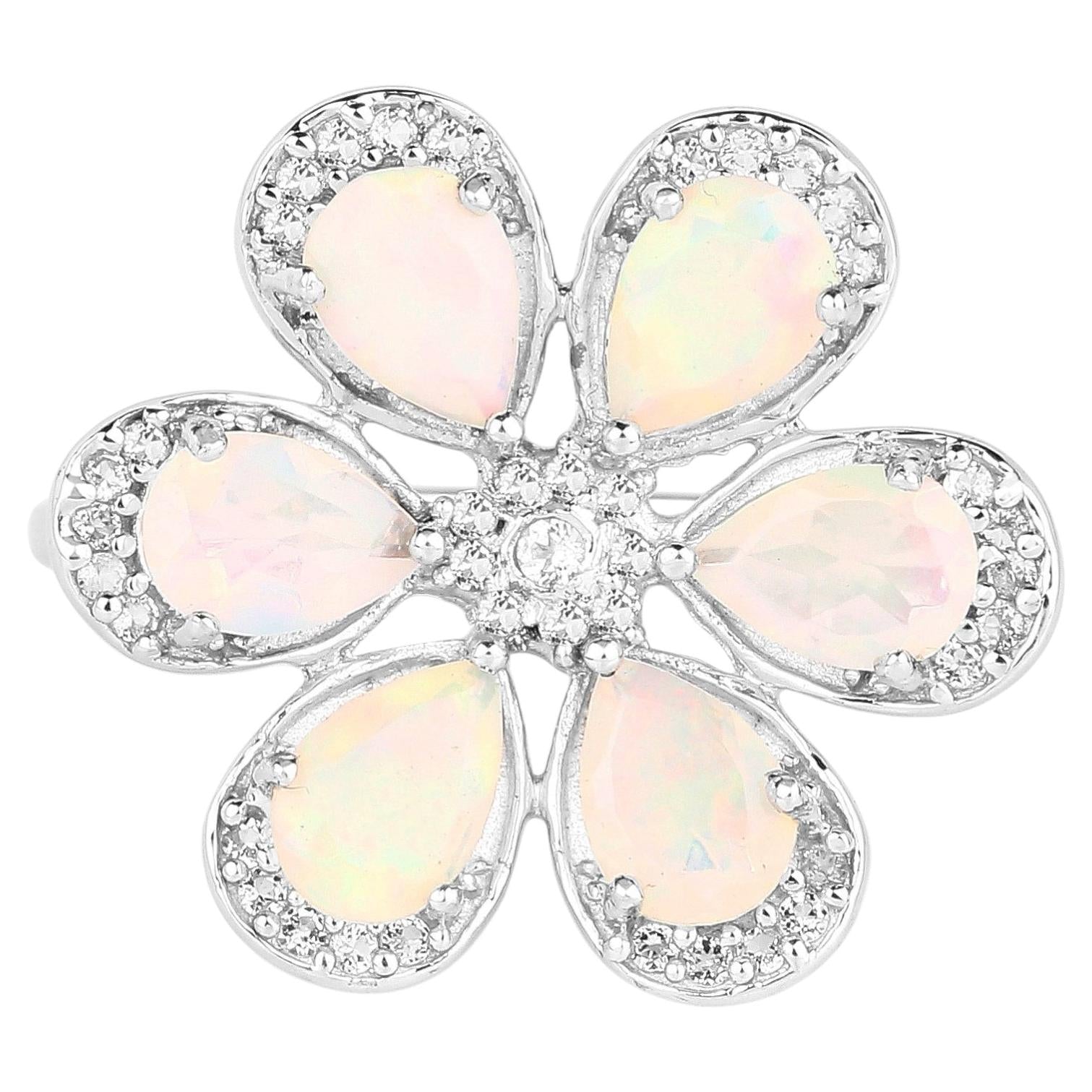 Ethiopian Opal Ring With White Topaz 1.68 Carats Sterling Silver