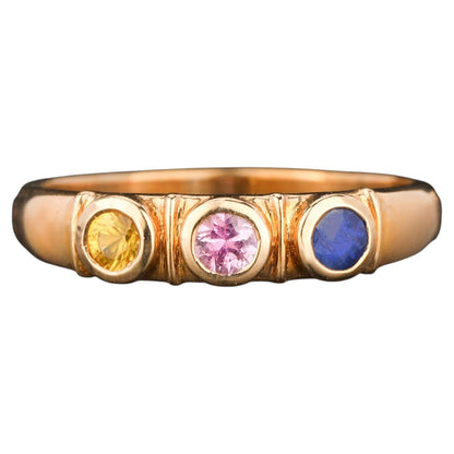 Natural Mixed Color Sapphire Ring 0.35 Carats 9K Yellow Gold