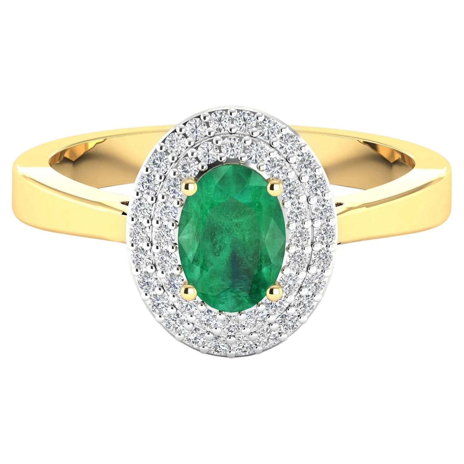 Zambian Emerald Ring With Diamonds 0.84 Carats 14K Yellow Gold