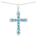 Blue Topaz Cross Pendant 3.84 Carats Sterling Silver