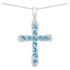 Blue Topaz Cross Pendant 3.84 Carats Sterling Silver